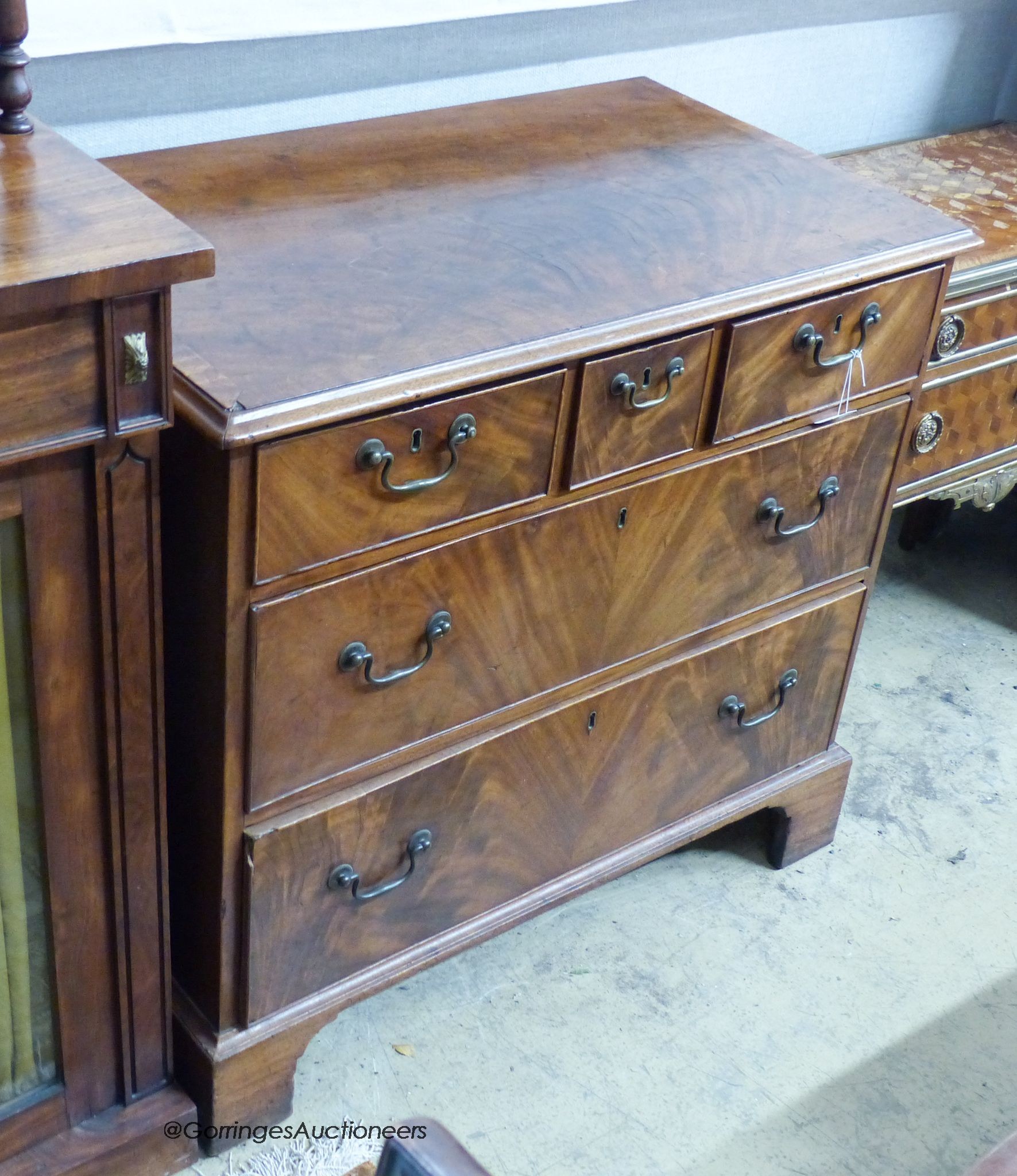 A George III mahogany chest of five drawers, width 85cm, depth 50cm, height 78cm